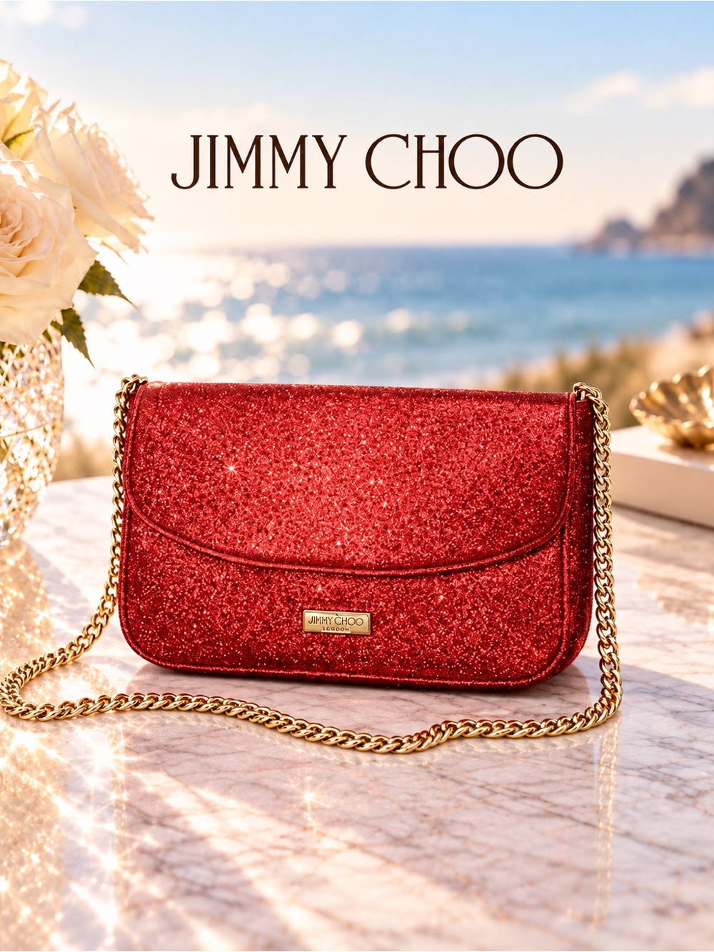 Jimmy Choo Beauty Red Glitter Evening Bag